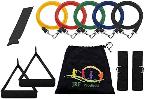 JRF Exercise Resistance Band Set with 1 Door Anchor, 2 Ankle Strap, 2 Cushioned Foam Handles and Resistance Bands Carrying Case