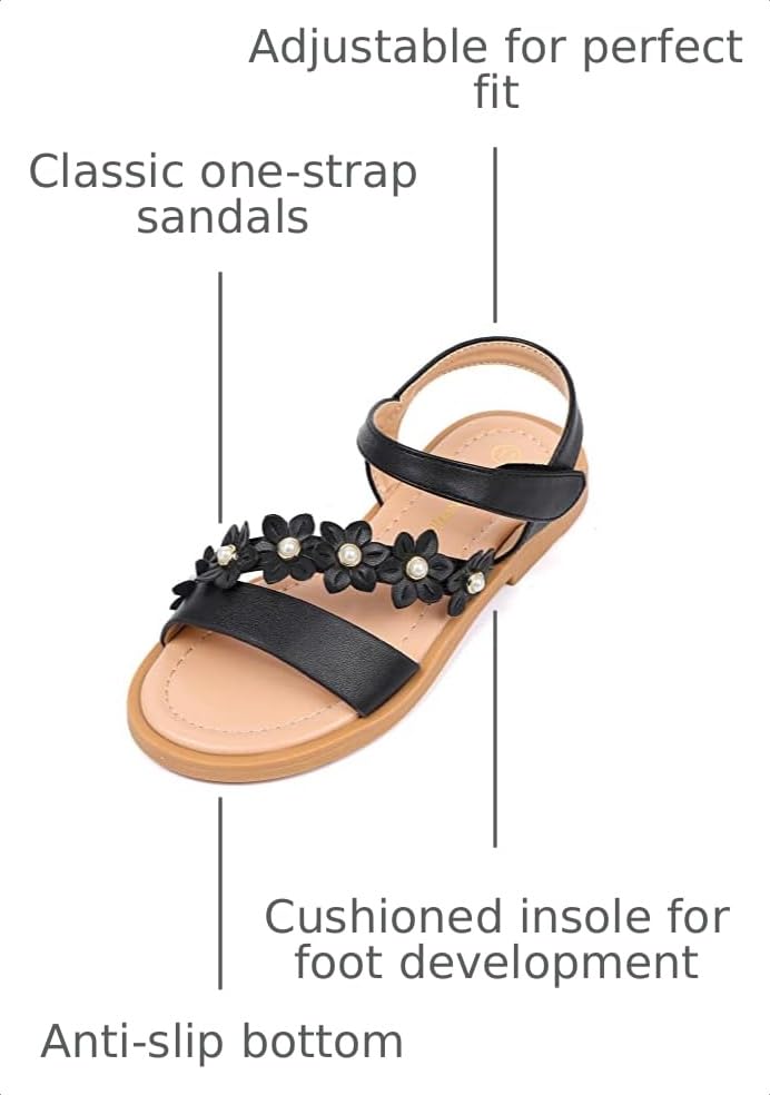 Image of PANDANINJIA Gina Girls Sandals Open Toe Summer Flats Dress Sandals Shoes Toddler /Little Kid /Big Kid