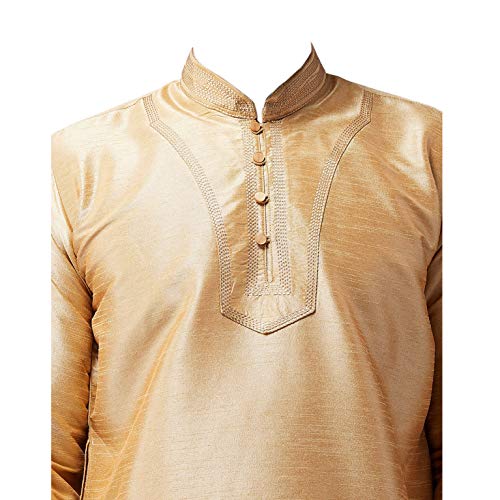Kurta ensemble de pyjama homme brodé marron XL ample et fluide - 4