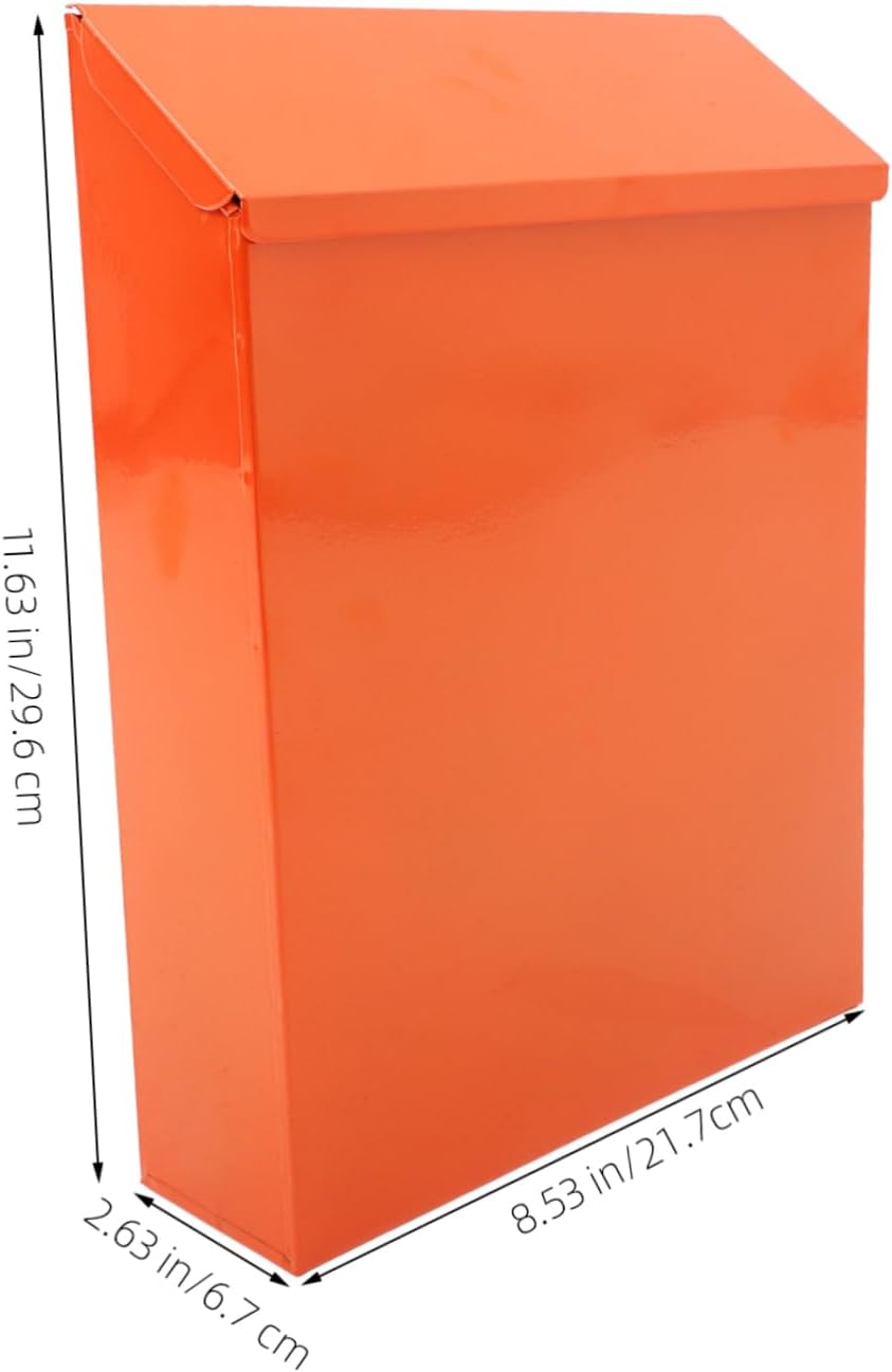Veemoon Vintage Wall Mount Mailbox with Lock Durable Iron Post Box for Home Office Decorative Orange Design Easy Installation Secure Mail Protection
