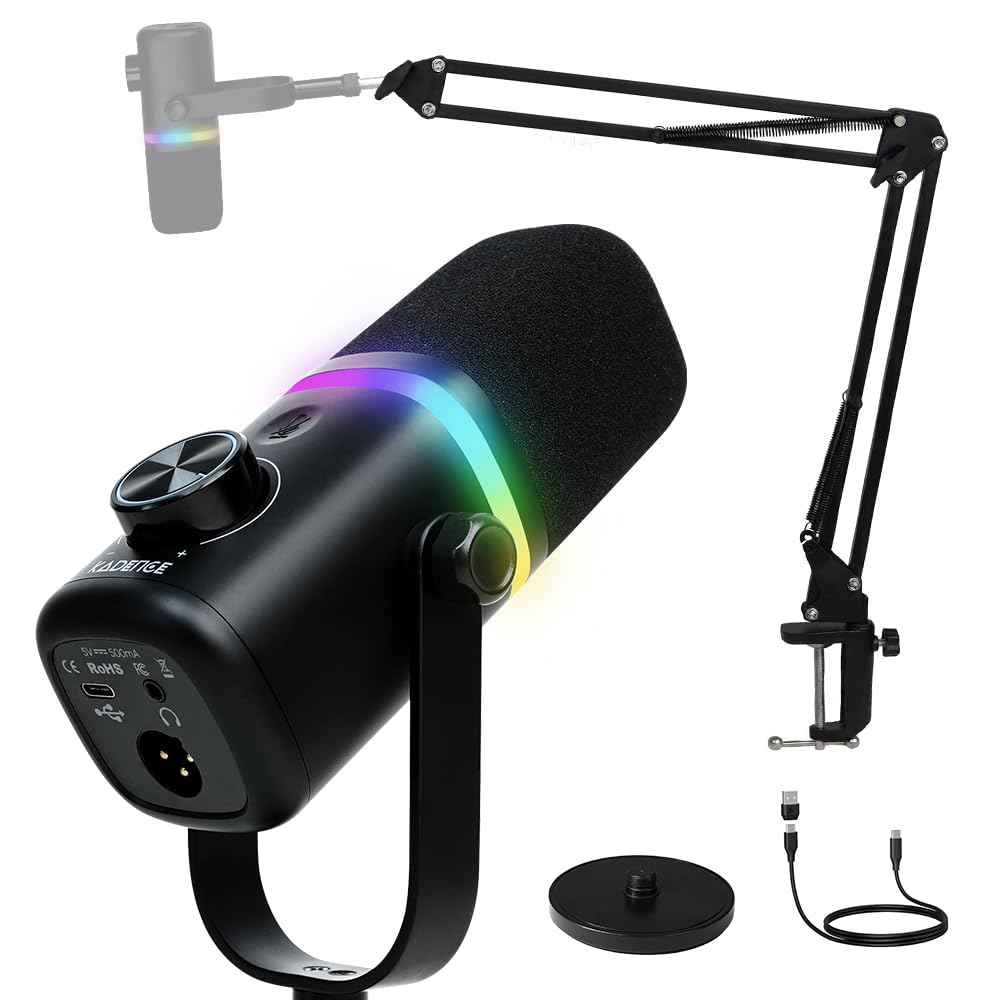 Kadence K777 Type-C Condenser Mic with Boom Arm Stand | Cardioid Microphone with Volume Control & RGB Light | Desktop Stand & Boom Arm Clamp Included | Plug & Play for PC, Laptop & Smartphone | Black-picture-19