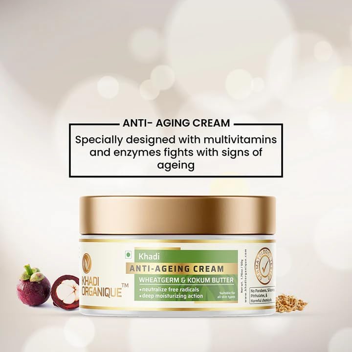 Image of Khadi Organique Anti Ageing Cream Wheat Germ & Kokum Butter Reduce Wrinkles & Fine Lines | Suitable for Men & Women of all Skin Types - 50gm