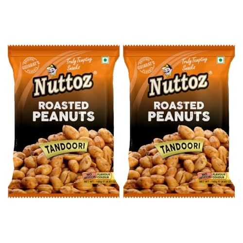 Image of Nuttoz Roasted Peanut Tandoori - Pack of 2 (140gm each) | Jumbo Roasted Moongfali | Non Fried Ready to Eat Healthy Snack | Crunchy Snack and Namkeen