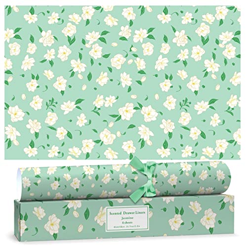 LA BELLEFÉE Home Fragrance Scented Drawer Liner(Fresh Linen)，6-Sheets Jasmine Scented Drawer Liner，Cabinet Drawers and Home Decoration Fragrance of Jasmine