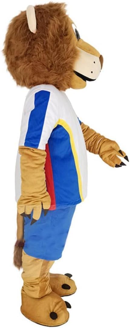 College Sport Lion Mascot Costumes for Mens & Womens Suit in Blue Jersey Adult Size Costume & COOLING FAN