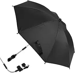 Guarda-chuva para carrinho de bebê, guarda-chuva de carrinho de bebê com proteção UV de 360°, guarda-chuva universal de encaixe para carrinho de bebê com braçadeira ajustável e braço flexível à prova