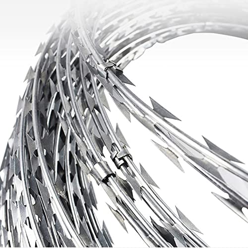 Galvanized Stainless Steel Razor Wire, Concertina Fencing Roll, Security Isolation Barrier, Anti-Climb Protection, Silver 45cm Razor Ribbon for Theft Prevention