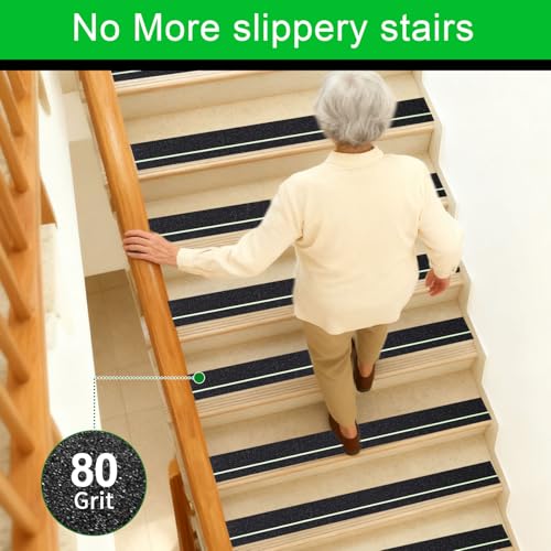 Image of Glow in Dark Anti Slip Tape, 4 inch x50FT Heavy Duty Waterproof Safety Grip Tape for Stairs, Pool, Bathroom - Black & Glow Stripe Indoor /Outdoor Multi-Purpose Traction Tape