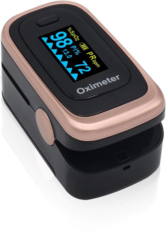 Finger Pulse Oximeter Fingertip Blood Oxygen Saturation Monitor SpO2 with OLED Display,Pulse Rate,Blood Perfusion Index,Respiratory Rate Monitor,Fit for Family Health Care,FDA/CE Approved (Black)
