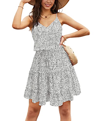 Image of Newshows Women's Summer Casual Dress Cute A Line Ruffle Hem Flattering Fit Beach Vacation Sundress