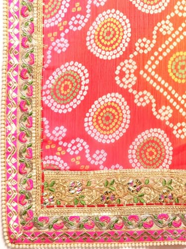 Image of Pandadi Saree Women's Elegance Chiffon Bandhani Saree with Heavy Lehenga Design