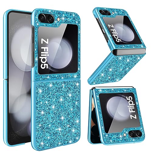 Z Flip 5 Glitter Case for Samsung Galaxy Z Flip5 5G Phone Case for Women Girls, Slim Ultra Thin Matte Back Shockproof Protective Cover for Samsung Z Flip 5 5G, 6.7" Crystal Bling Case (Blue)