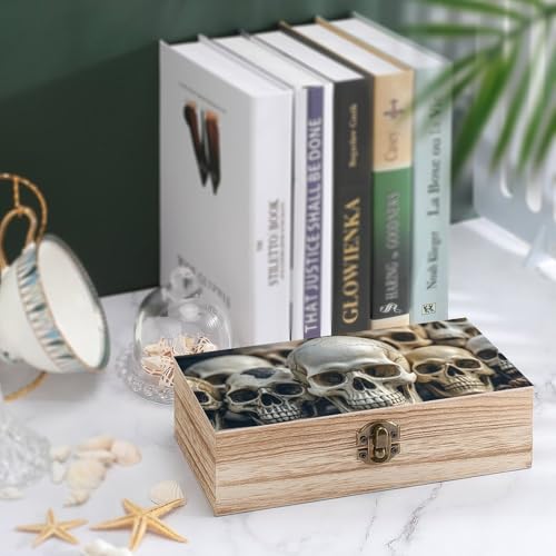 Boîte de rangement en bois sculpté crânes avec couvercle robuste - 5