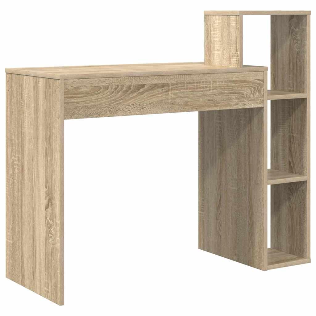 Schreibtisch Sonoma-Eiche aus Holzwerkstoff 100 x 40 x 90 cm mit 2 Regalen moderner Computer- und Homeoffice-Tisch ideal für kleine Räume und Büroorganisation