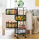 Todeco Round Rotating Multi-Layer Storage Rack, 4 Tier Metal Hollow Basket with 360° Rolling...