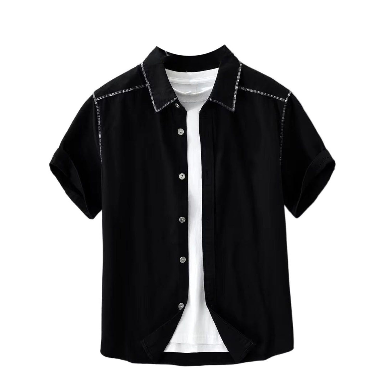 Camicetta da Uomo Stampata con Colletto abbattuto, Top Leggero Casual per cene Eleganti estive