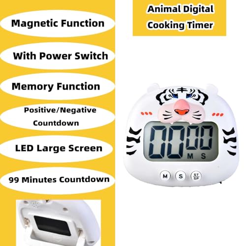 Kitchen Timer,Digital Kitchen Magnetic Cute Cartoon Animal Digital Cooking Timer with Large LCD Display ON Off Switches Magnetic Countdown Stopwatch Kid Timers - Image 2