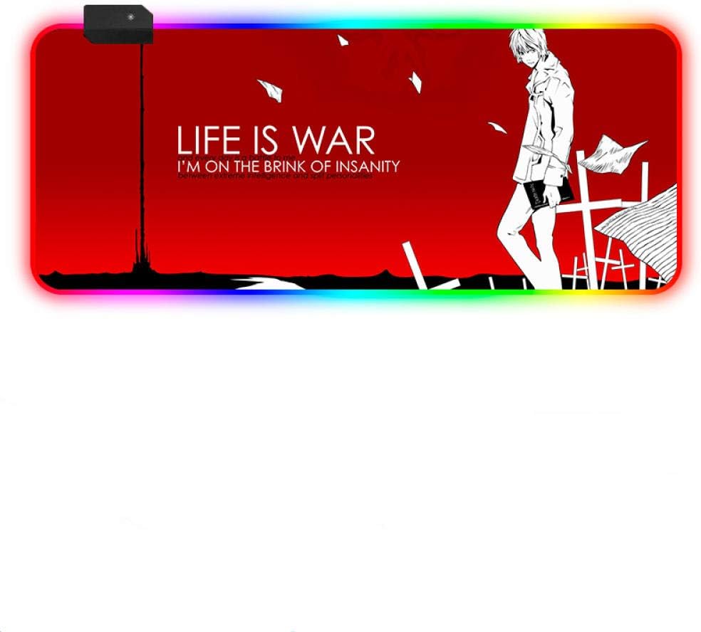 Mouse Pads Anime Death Note RGB Large Computer Mouse Pad 14 LED Lighting Modes Gaming Non Slip Waterproof Keyboard Pad (600×300×4mm)