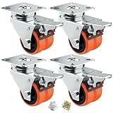 ASHGOOB Caster Wheels, 2inch Casters Set of 4 Heavy Duty, Two-Wheeled Orange TPE Casters with Brake...
