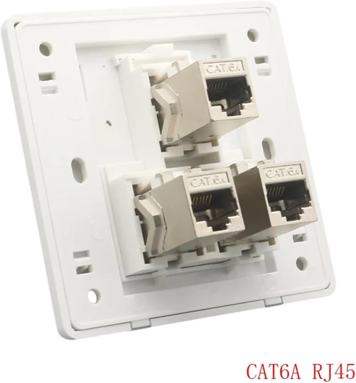 3-Port Shielded CAT6A RJ45 Wall Plate, White Female Zinc Alloy CAT.6A LAN Jack 86x86mm(Female CAT6A)
