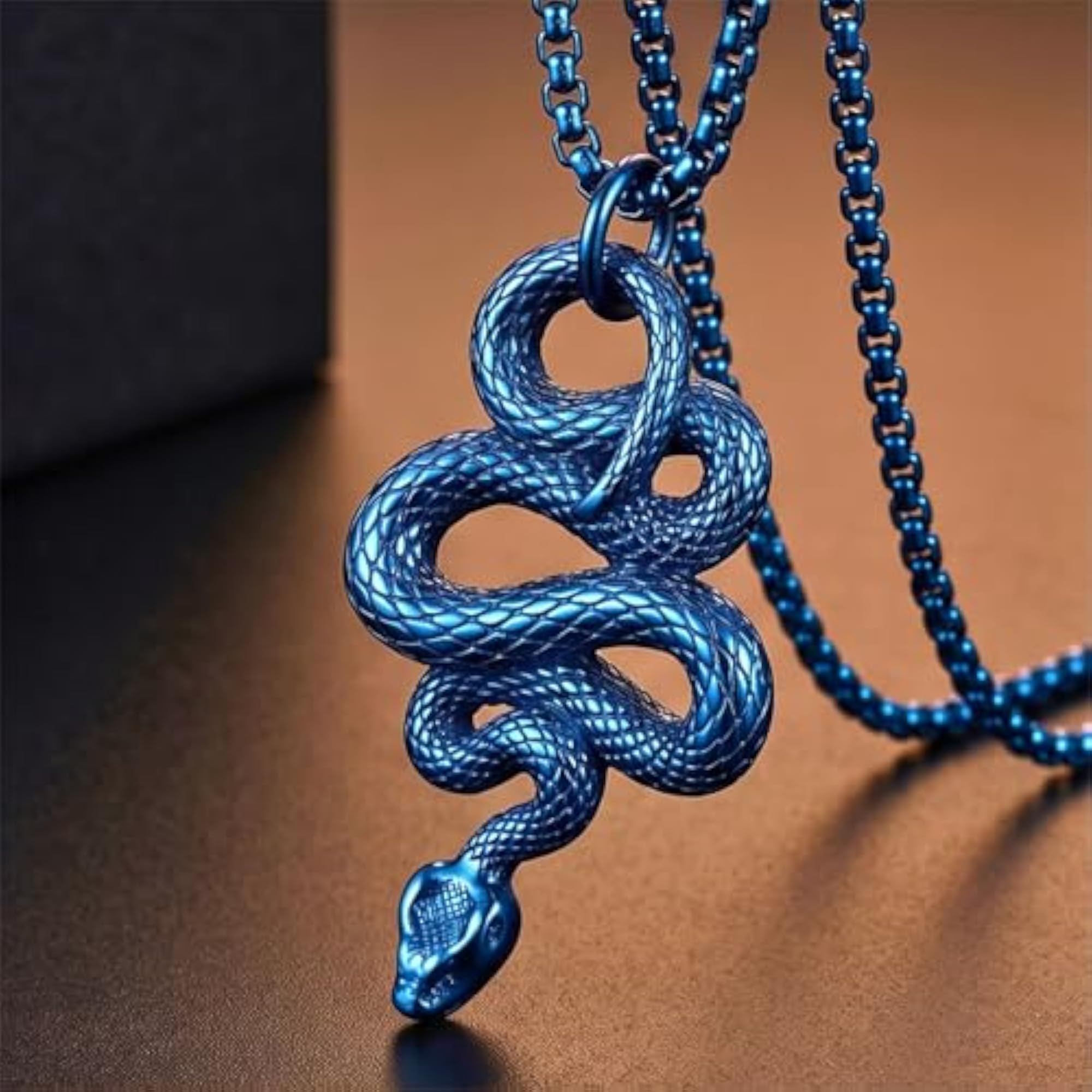 Men's Blue Guardian Snake Pure Titanium Steel Pendant Necklace