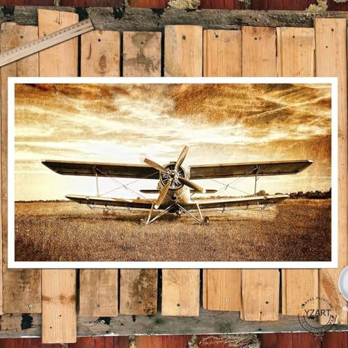 Affiche vintage d'avion rétro impression sur toile peinture d'un vieux biplan cadre 50x75cm