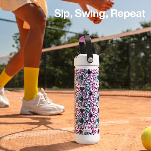 Image of ENCOOL Insulated Water Bottle with Straw Stainless Steel Water Bottle, Glow in the Dark, Leak-Proof, BPA-Free, Keeps Cold for 24 Hours for Sports, Travel, School (26 oz, Graffiti Hearts)