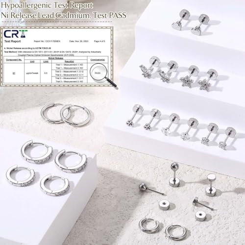 Image of Shining Diva Fashion 12 Pairs Anti Tarnish Earrings Combo Set | 14K Gold Plated | Hypoallergenic Stainless Steel Earring for Sensitive Ears | Flat Back Stud Hoop Cartilage Earring for Multiple Piercing