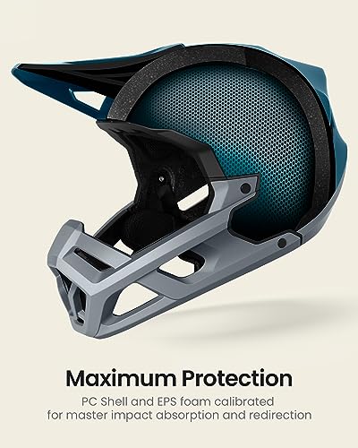 Image of OutdoorMaster Full Face Mountain Bike Helmet, Lightweight for BMX /DH | PC + EPP, 27 vents, Removable liner, 2 D-rings, Goggle strap channel, Pivoting visor, Fits 57-62cm, For downhill /BMX /MTB