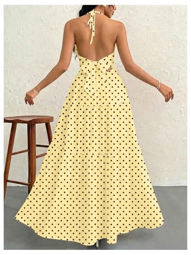 Image of SHENHE Women's Deep V Neck Tie Knot Backless Halter Dress A Line Flowy Ruffle Maxi Dress