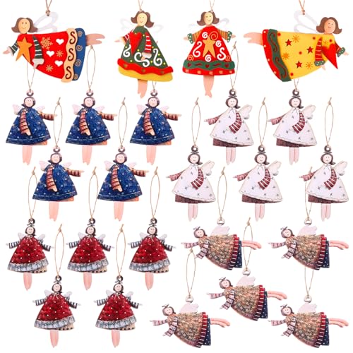 JOLCEEY 24 Stück Weihnachts Engel Anhänger Holz, Engel Anhänger...