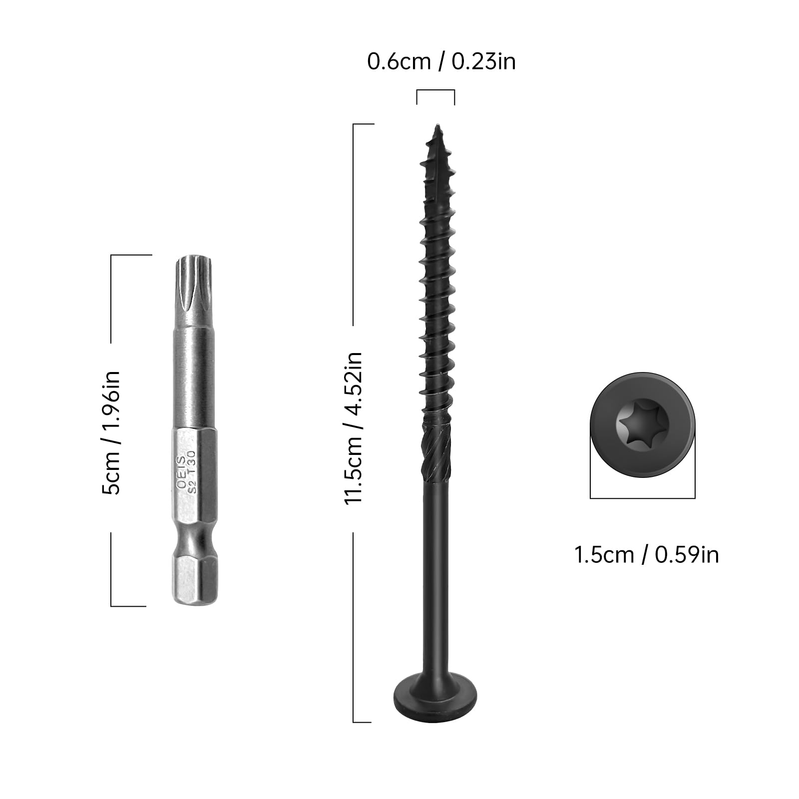 Tornillos de madera estructural de 4-1/2 pulgadas, 150 tornillos de cubierta resistentes, resistentes a la corrosión, tornillos exteriores para madera/retraso/madera con revestimiento negro, punta de