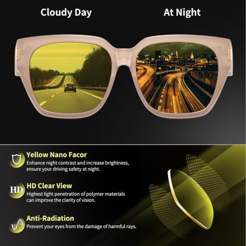 Image of HAOLOTA Night Vision Driving Glasses Fit Over Glasses for Women Men, Anti Glare Polarized Nighttime Yellow Lens