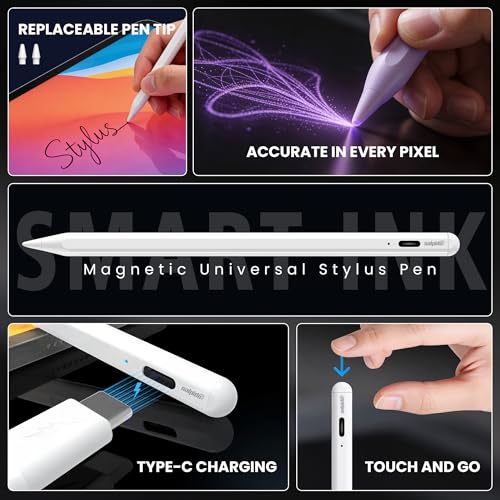 Image of Smart Ink Magnetic Universal Stylus Pen for iPad and Android Tablet with Ultra High Precision,Type-C Charging,130mAh Battery,10 Hour Use, Magnetic Absorption and 2 Tips for Drawing andWriting