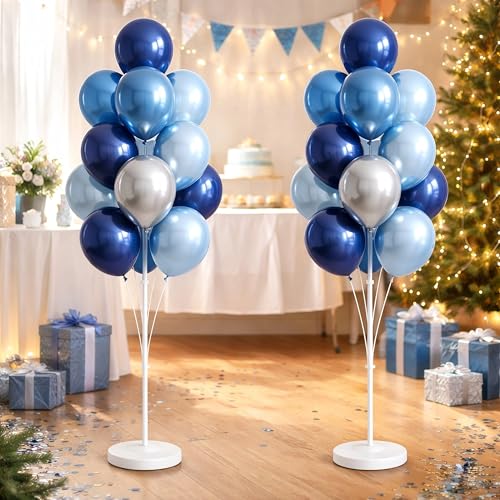 Image of Balloon Column Stand Kit,2 Sets of Assorted Rainbow Balloon Tower Pillar with 10inch Bright Color baloon Reusable Design for Grirls Party,Birthday, Wedding,Baby Shower (Metallic Blue Sliver)