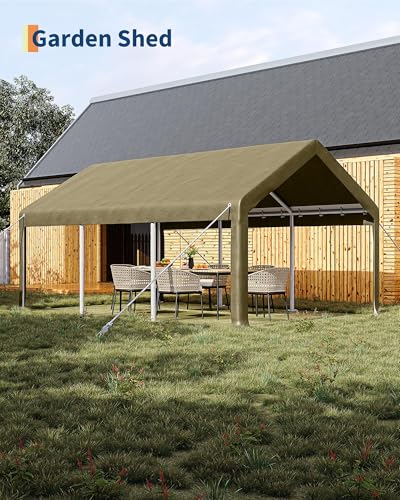 Image of 12x20 FT Heavy Duty Carport Canopy with Sidewalls, Khaki