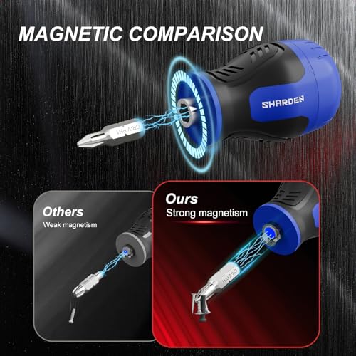 Image of SHARDEN 8 in 1 Stubby Multi Screwdriver with 6 CRV Bits Phillips, Slotted, Torx, Small Short Screwdriver with Magnetic Tip Portable All in One Repair Tool Kit for Home DIY Tables, Doors, Chairs