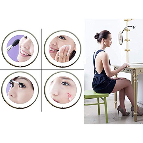 Espejo de maquillaje 10x con luz LED y cuello de cisne ajustable 7