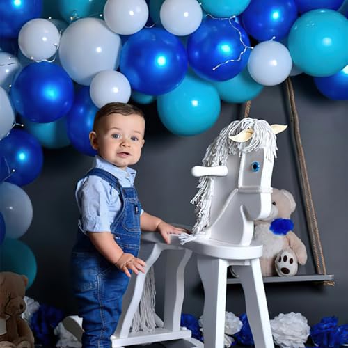 Image of PartyWoo Blue and White Balloons 100pcs 12 Inch Pearl Light Baby Pastel Sky Blue Matte White Balloons for Graduation Baby Shower Birthday Gender Reveal Anniversary Under the Sea Party Decorations
