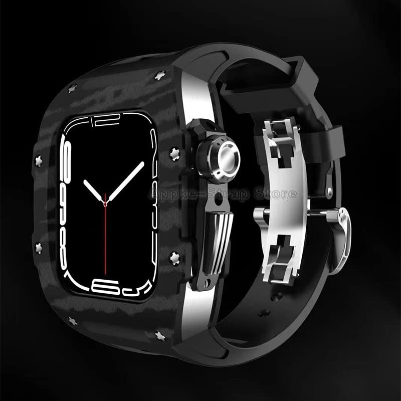 Kit Mod Apple Watch Boîtier Fibre Carbone Bracelet Caoutchouc Silicone iwatch - 3