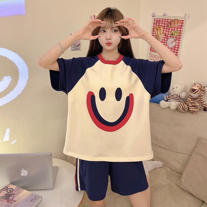 Image of KSHS Women Cotton Night Suit Top & Shorts Set | Loose Fit Printed Nightwear Co Ord Set Stylish Western | Soft Breathable Sleepwear Shorts with Pocket for Women
