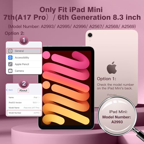 Image of for iPad mini 7 Keyboard Case A17 Pro 2024 /iPad Mini 6 Generation Case with Keyboard 2021 8.3 Inch, Pencil Holder, 7 Color Backlit Detachable Keyboard Cover for iPad mini 7th /6th Gen,Mulberry