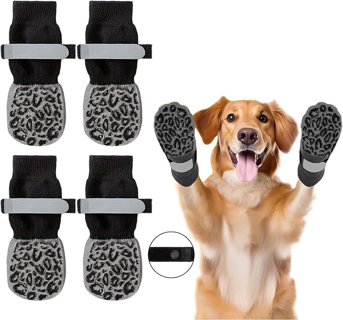 Image of KUTKUT 4Pcs Non Slip Dog Socks to Prevent Licking Paws, Strong Traction for Hardwood Floors, Senior Dogs, Paw Protector, Prevent Scratching, Double Sides Anti Slip Dog Socks(Size:- XS: L*W: 12cm*4cm)