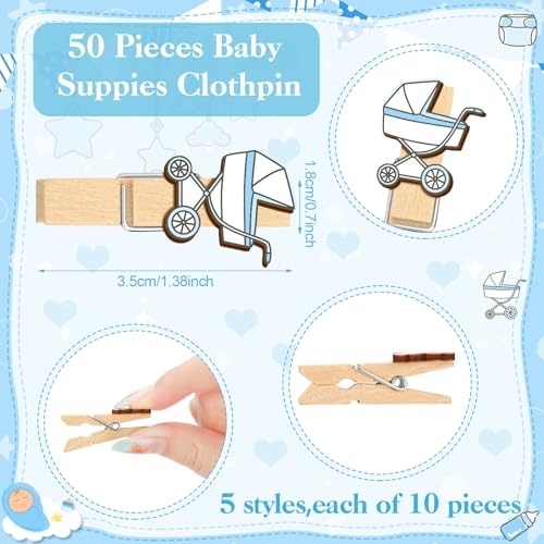 Image of Patelai 321 Pcs Blue Bow Boy Baby Shower Games Decorations 5 Set a Sweet Baby Boy Is on The Way Blue Gender Reveal Don't Say Games Bottle Stroller Feet Clothespins for Gender Reveal Party Decorations