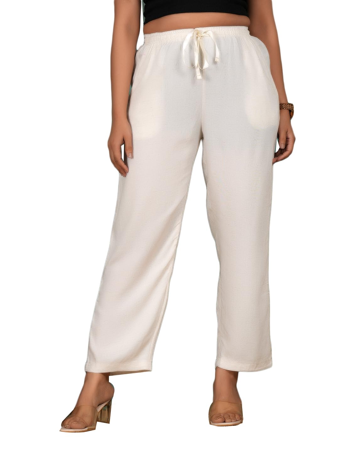 Pajama for women loose fit pure cotton comfy pyjama palazzo pant(P-88550CREAM)-image-29