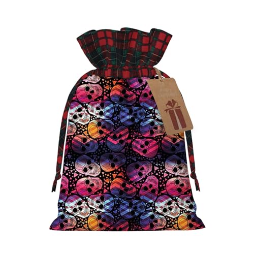 UIANG Halloween,Reusable goodie bags,Mexican Sugar Skulls All Day,Gift Tags & String. Small Cloth Bags for Birthdays, Weddings, Events, Samples, Halloween Treats,Multicolor - S