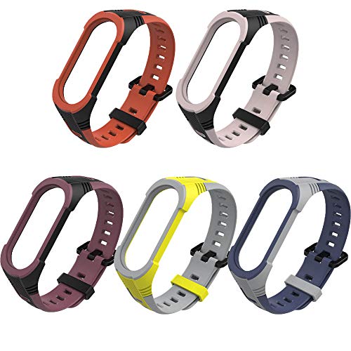 KOMI Silicone Replacement Strap, Two-Color Sport Adjustable Smart Bracelet Watch Wristband Compatible with Mi Band 5/4/3 Strap (B-5PCS)