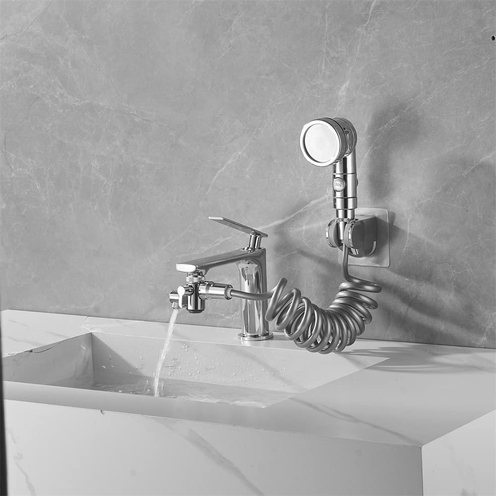Umstellventil mit Luftsprudler, 3-Wege-Umstellventil für Handbrause und Bidet-Duschkopf, Küchen- und Badezimmer-Spülbecken-Wasserhahnverteiler, Schlauchanschluss, Ersatzteil, verchromt