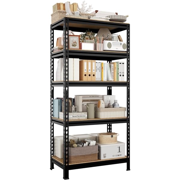 Yaheetech Estantería Metálica Galvanizada 150 × 70 × 30 cm con 5 Niveles Ajustables Carga 650 kg (130 kg/Nivel) Diseño Sin Tornillos Estante Industrial para Trastero, Garaje y Taller, Negro