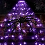 PUHONG Halloween Decorations 19.6Ft Spider Web Lights with 250 LEDs 8 Modes Waterproof Outdoor Plug-in Triangular Spider Web with Purple Lights for Yard Home Parties Haunted House Decor